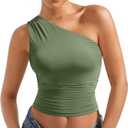 SUUKSESS Women Double Lined Going Out Trendy Crop Tops Ruched Sleeveless Shirts (Green, L)
