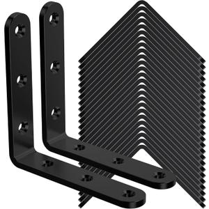 25Pcs Black Angle Brackets, 3x 3 Heavy Duty Corner Brace, Metal Corner Brackets for Wood , 3MM 90 Degree Joint Hardware, 3inch Mounting Bracket for Wooden Furniture Cabinet Chairs Bookshelf