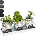 Set of 3 Galvanized Metal Window Herb Planters for Indoor Plants, Farmhouse Flowers Pots with Tray (4" D x 14" W x 5" H)