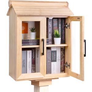Little Library Box Outdoor Kit with Mount, 2-Tier Book Exchange Box (211126 in), Waterproof Pine Little Free Library Kit with 2 Acrylic Doors, Outdoor Book Storage for Yards, Schools, Parks, 21x26x11 inches