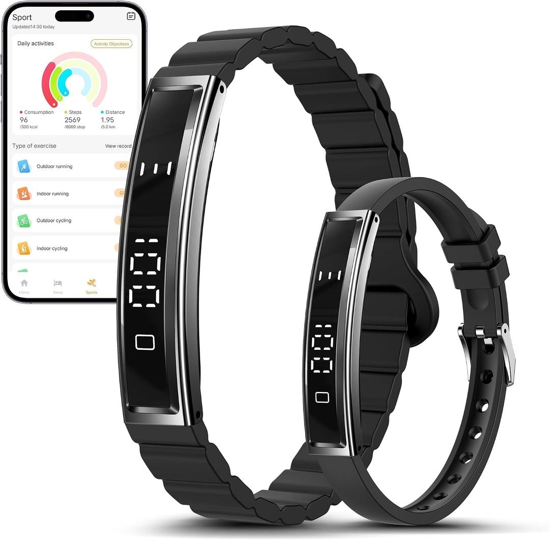 Smart Bracelet for Women, Health Activity Fitness Trackers, 24/7 Heart Rate, Blood Oxygen & Stress Monitor, 24H Sleep Tracker, Smart Wristband with Free APP 2 Bands, Black, Medium