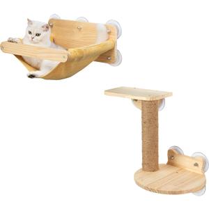 Cat Window Hammock Bed 4pcs/Set Cat Window Perch for Indoor Cats Seat with Two Shelves and One Scratching Post Sunction Cup Mounted