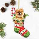 4 x Pomeranian Dog Christmas Ornament  Flat Acrylic Cute Stocking Stuffer with Candy Cane for Holiday Dcor - 2025 Pomeranian Dog Christmas Tree Hanging Ornament