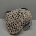 Bigacogo Chunky Knit Throw Blanket for Couch, 40x40 inches, 100% Hand Knitted with Thick Jumbo Chenille Yarn, Cozy Soft Large Rope Knot Cable Crochet Blankets for Sofa Bed Living Room, Taupe