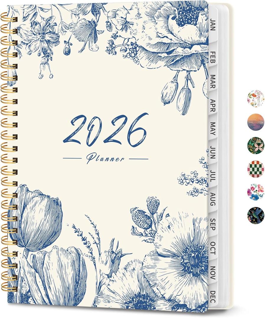 2026 Planner, Weekly and Monthly Calendar Planner for Women, Jan 2026 - Dec 2026, Hardcover Planning Agenda book with Tabs, Spiral Bound, Inner Pocket, Perfect for School Office Supplies, 6.3" x 8.5" - Blue Elegance
