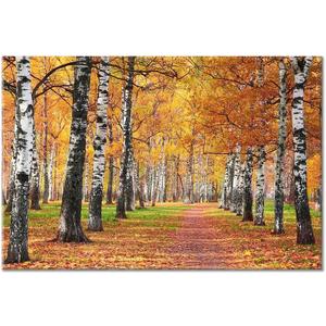 Autumn Forest Canvas Wall Art: Fall Forest Picture Golden Woods Landscape Artwork Wall Decor - Nature Tree Pictures With Pathway Prints For Living Room 36"X24"
