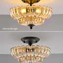 Black Semi Flush Mount Ceiling Light with Amber Glass Shades, 3-Light Modern Farmhouse Chandelier for Kitchen, Bathroom, Hallway, and Entryway