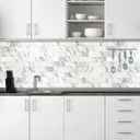 AULIGET 100-Piece White Marble Look Peel and Stick Backsplash Wall Tiles, 3" x 6" PVC Faux Stone Stick on Tile for Backsplash Kitchen, Bathroom, Laundry Room, Camper, Fireplace
