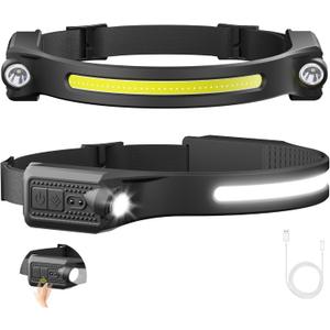 AlpsWolf LED Headlamp Rechargeable, 2 XPE LED and COB LED Head Lamp, Motion Sensor, 260 Wide Beam, IPX4 Waterproof, Rechargeable Headlight for Camping Accessories (2 Pack)