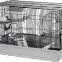 Hamster Cage Kit 22Lx12Wx15H with 2 Spacious Platforms, Exercise Wheel, Hide-House, Water Bottle, Bathtub, Ladders, Food Bowl, Black/Gray