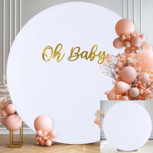 Gallety 7.2 FT White Round Backdrop Cover for 5 to 7.2ft Circle Stand - Adjustable Polyester Arch Backdrop Cover for Wedding Arch Birthday Party Photography Decoration
