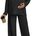 MakeMeChic Women's Maternity 2 Piece Outfits Lounge Set Ribbed Knit Long Sleeve Hoodie and Pants Pregnancy Set L