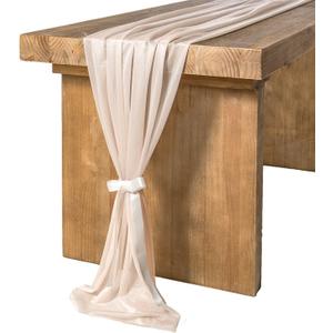 Ling's Moment 10Ft Nude Sheer Chiffon Like Table Runner Champagne Tulle Table Runner with Silver Sparkle for Elegant Wedding Rustic Boho Party Bridal Shower Beige Decorations Birthday