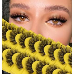 Russian Strip Lashes D Curl Fluffy Wispy False Eyelashes Natural Look Faux Mink Lashes Like Eyelash Extension Fluffy zanlufly Transparent Band Cat Eye Fake Eyelashes Pack