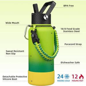 BJPKPK 32oz Insulated Water Bottles, Paracord Handle & Non-slip Boot, Stainless Steel Metal Water Bottle,Reusable BPA Free Thermos, Tumblers, Bamboo Grove