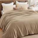 Bedsure GentleSoft 100% Cotton Blanket Queen Size for Bed - Breathable and Lightweight, Soft Cozy Textured Herringbone Woven Blanket for Summer Spring, Light Brown, 90x90 inches