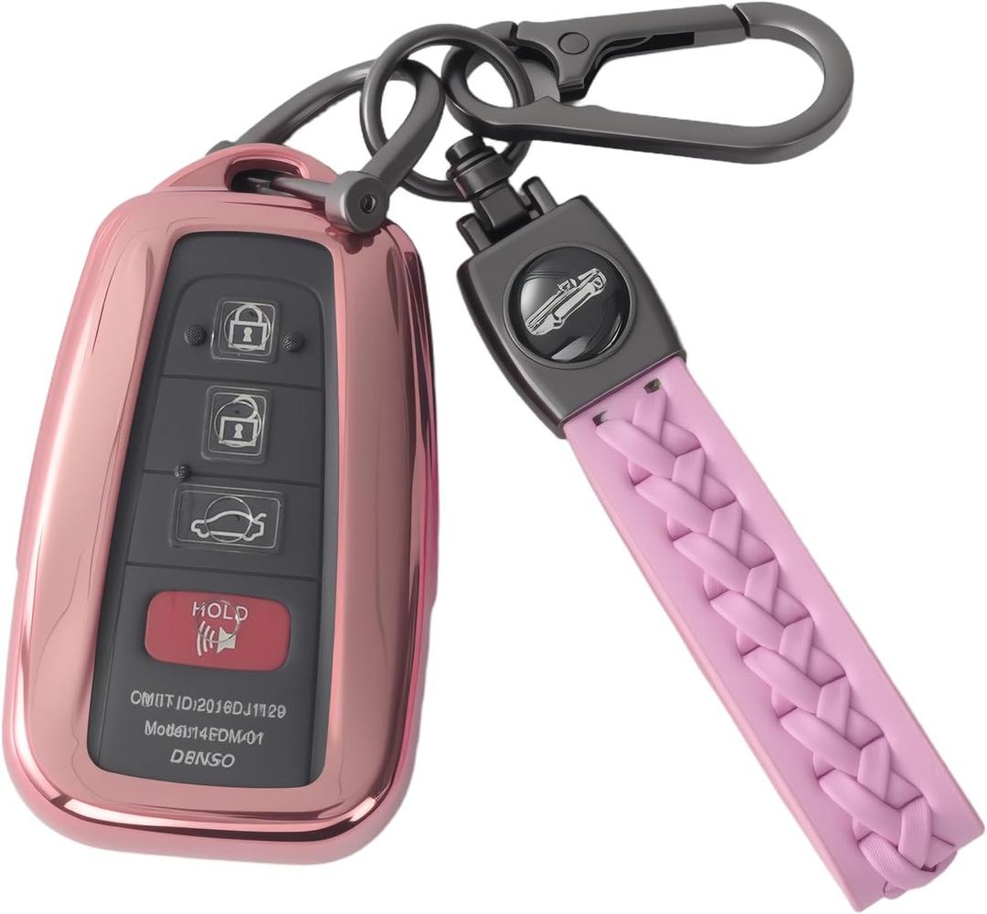 For Toyota Key Fob Cover with Leather Keychain Soft TPU Key Shell Case,For 2018-2025 Prius Highlander Camry Rav4