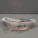 OIAHOMY Gift Basket Empty with Handle, 12"x 8"x 5" Small Woven Basket with Gift Bag, Ribbon and Wrap Tissue Paper, Dog Toy Storage for Organizing - Pink & White