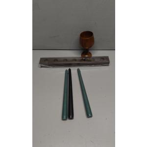 5 Pieces Kwanzaa Kinara Candles Set Flameless Battery Operated Kwanzaa LED Taper Candles with Candle Holder Wooden Wine Goblet Bamboo Table Mat for Kwanzaa Celebration Decoration