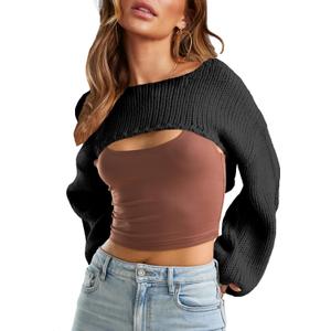 Women's Bolero Knit Shrug Cropped Sweaters Casual Long Sleeve Crop Tops Loose Pullovers, Small