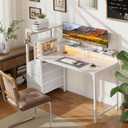 HLDIRECT 60 Inch Gaming Desk with Power Outlets & LED Lights, White