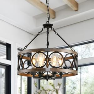 SHIANDAR Rustic Chandeliers Farmhouse Chandelier Lighting for Dining Room,6-Light Close to Ceiling for Entryway Kitchen Island Foyer, Vintage Farmhouse Chandelier Lighting Fixture (Black with Chain)