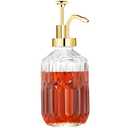 TIWPAJS Glass Coffee Syrup Dispenser 13.5oz, Syrup Bottles with Luxurious Diamond Texture, Gold Syrup Pump, Coffee Bar Accessories, Kitchen Decoration