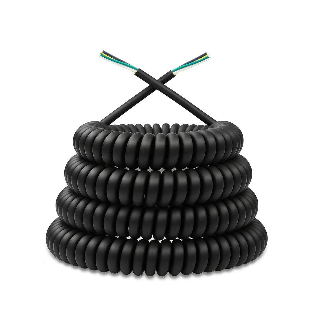 4-20-4 Coil Cord for Industrial/Home Use Coiled Extension Cord, 18AWG 18/4 Retractable 20 Foot Extended Spring Coil Wire