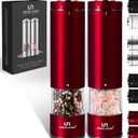 Electric Salt and Pepper Grinder Set - 2 Battery Operated Stainless Steel Mills with Light (Elegant Red Burgundy) - Automatic One Handed Operation - Electronic Adjustable Shakers - Ceramic Grinders (Set of 2 - Battery Operated-UN8)