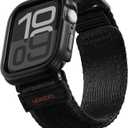 Rugged Case with Band for Apple Watch Series 10 Band 46mm, Hook and Loop Nylon Sport Strap with Case for Iwatch Men (Black)