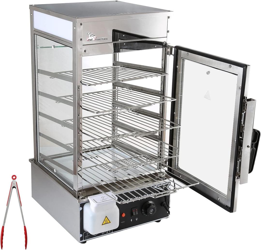 5-Tier Electric Bun Steamer, Commercial Stainless Steel Food Warmer Display with Automatic Temperature Control, for Buns, Baozi, Siomai, Corn, Buffet, Kiosk, Restaurant