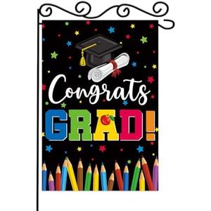 Congrats Grad Garden Flag,Graduation House Flag,Rainbow White Diploma Cap Yard Lawn Sign,Vertical Double Sided 12.5 x 18 Inch, Set of 2