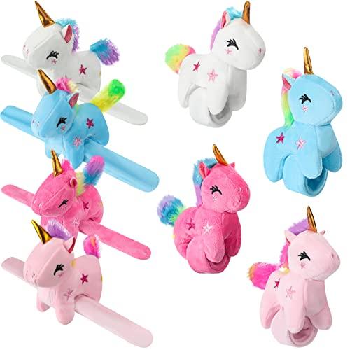 Leyndo Animal Slap Bracelets Stuffed Animal, Stuffed Animal Plush Slap Bracelets Bulk Kids Toys, 8 Inches (Unicorn,6 Pcs)