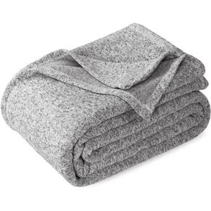 KAWAHOME Sweatshirt Blanket Queen Size for Bed-Lightweight Warm Soft Thin Knit Jersey Blankets for All Seasons, 90 X 90 Inches, Heather Grey