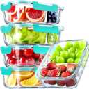 VERONES 5 Pack Glass Meal Prep Containers 2 Compartment Set, 36OZ Airtight Glass Lunch Containers, Glass Food Storage Containers with Lids, for Microwave, Oven, Freezer & Dishwasher Friendly,Green