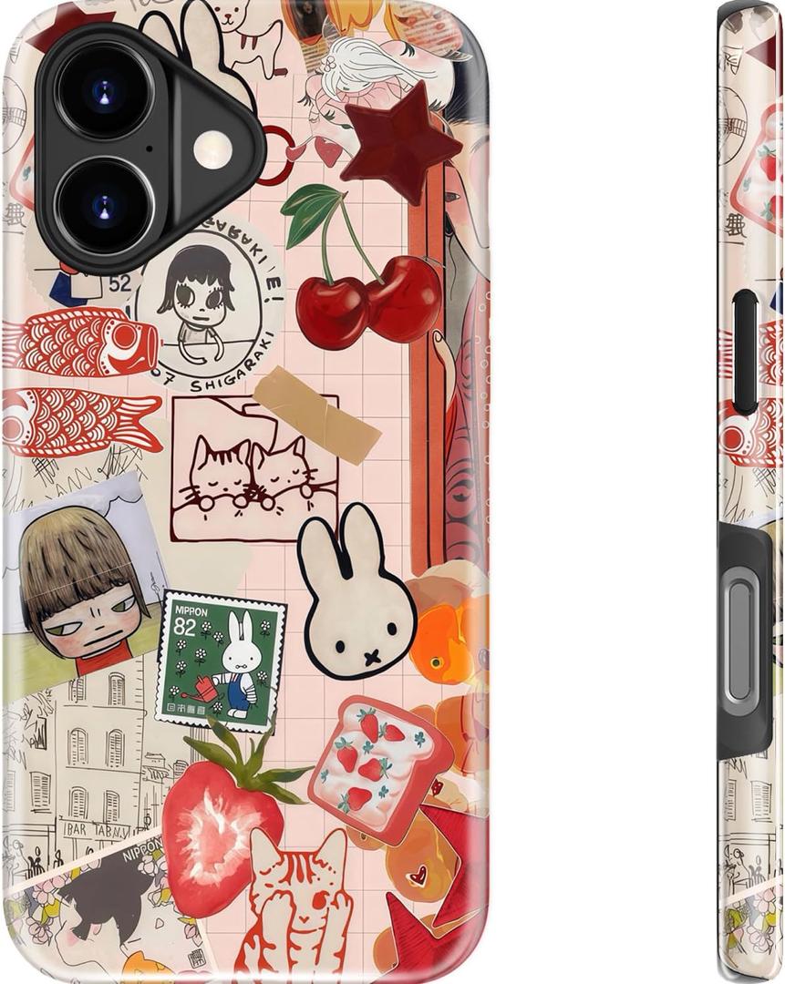 MERRO for iPhone 17 Case - Wireless Charging Compatible - Dual-Layer Hard Shell & Silicone Cover - Protective Phone Case with Cute Wildflower Designs for Women - Whimsical Collage