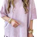 KevaMolly Womens Oversized Tshirts Tops Short Sleeve Mineral Wash Exposed Seam Drop Shoulder Tee Casual Solid Tshirt (Medium, 1 Orchid Petal)