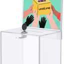Uniclife Tall Acrylic Donation Box for Fundraising, Clear Suggestion Box with Slot and Lock, Ballot Boxs with Sign Holder, Plastic Storage Container for Voting Charity Tip Collection, 6.7" x 5" x 8" (1 Pack)