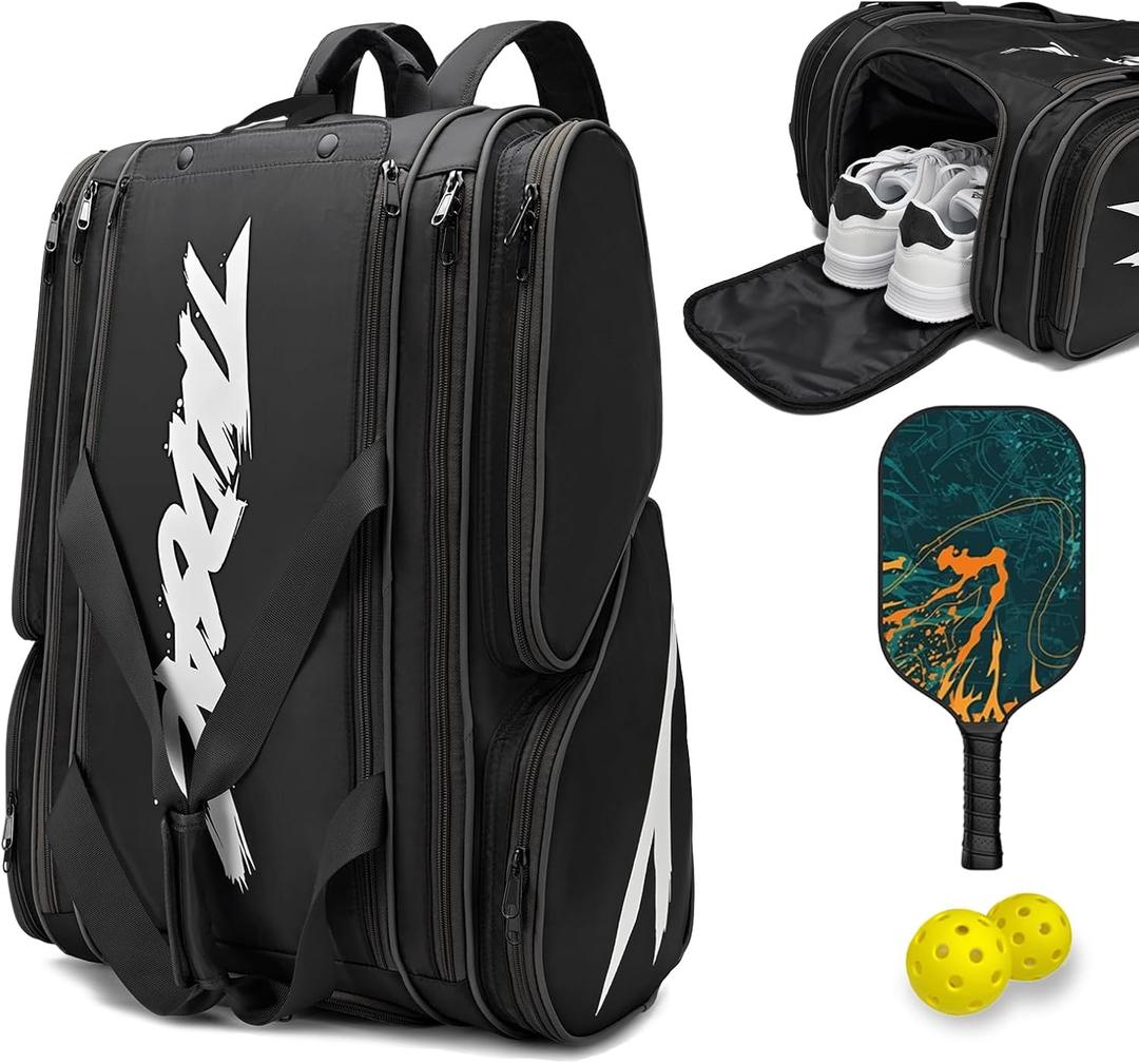 TILDOSAC Pickleball Bag - Large Paddle Bag for 4 Paddles & Accessories - Fence Hook, Extra Pockets, Shoe Compartment, 15.5"L*9.84"W*22"H