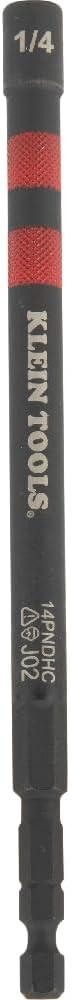 Klein Tools 14PNDHC 1/4-Inch Magnetic Color-Coded Power Nut Driver, SAE, Impact-Rated Hollow Nut Driver with 5-Inch Extended Reach Shaft