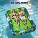 JOSEN Inflatable Tanning Pool Lounger Float with Sprinkler, XXL Large Pool Floats Adult Heavy Duty 83" x 63", Suntan Tub Water Pool Lounge Rafts, River Lake Floaties Water Floats with Cup Holders