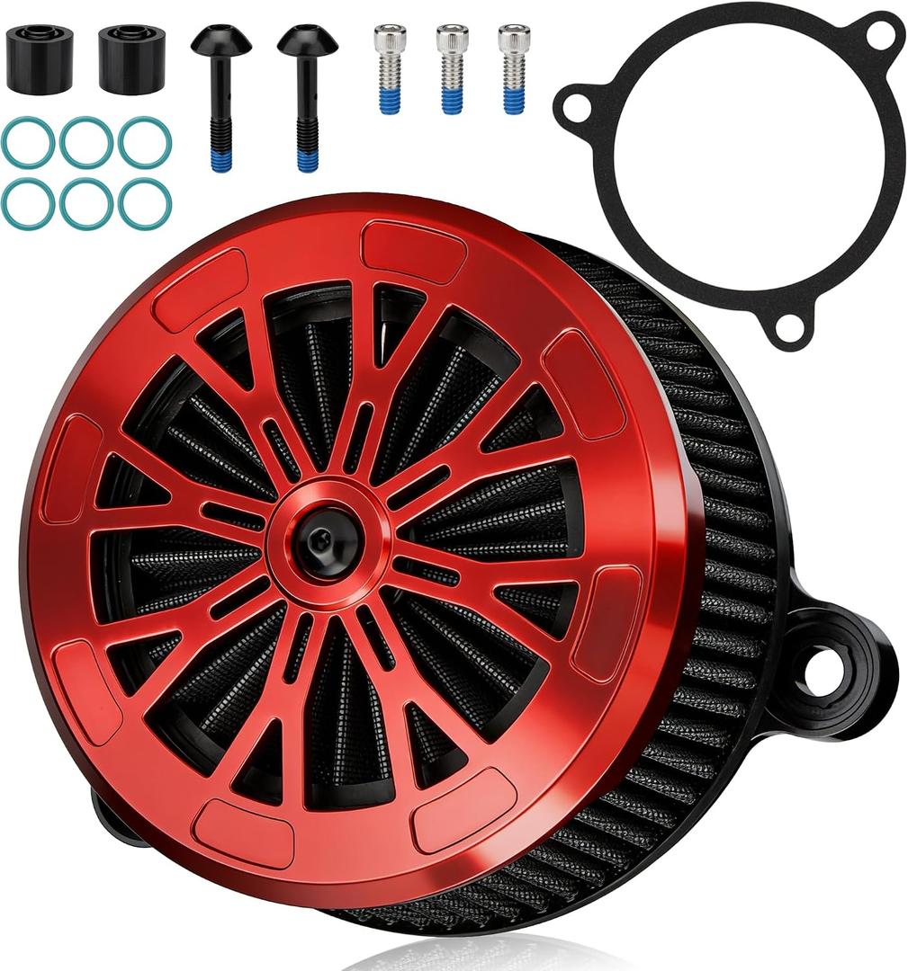 High Flow Air Cleaner CNC 6061 Aluminum Air Filter Intake System for Harley 2018-up Softail Fat Bob Boy Street Bob Heritage Classic 2017-up Touring Street Road King Glide Trike for M8 Engine, Red