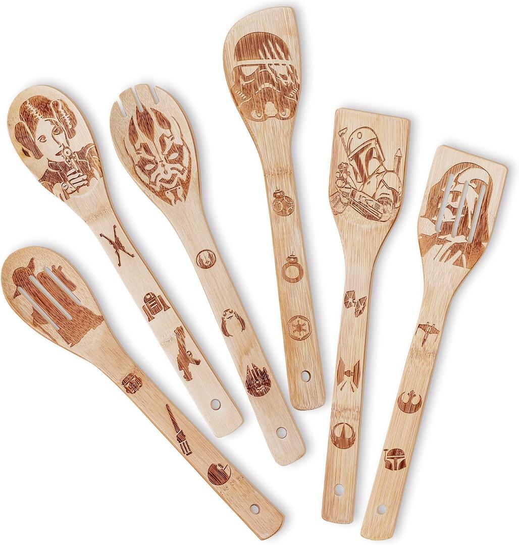 Star War Kitchen Gifts Wooden Spoons For Cooking Utensils Set 6 pcs, Star War kitchen accessories House Warming Gift For Men And Women,Star War Cooking Accessories, Star War Spatula