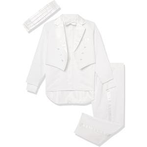Boy's Tuxedo Tail Suit Set with Shirt and Bowtie White (White, L)