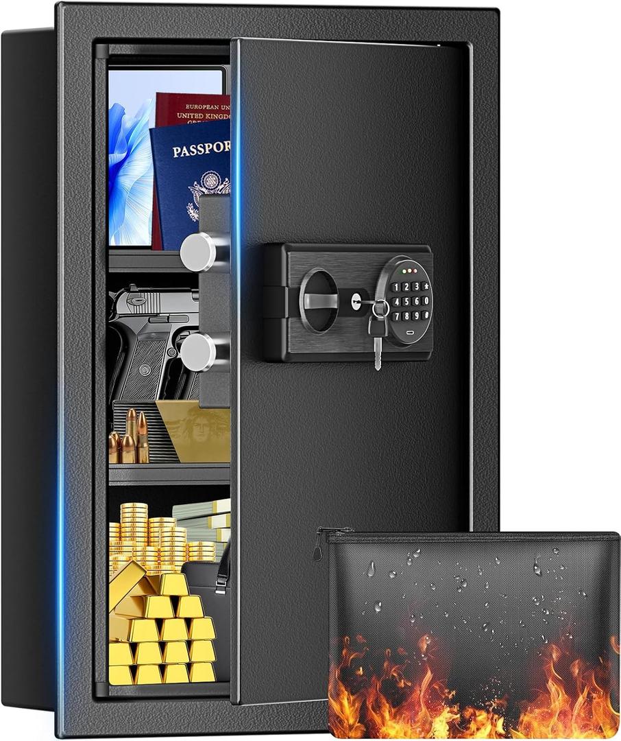 Fireproof Wall Safes Between the Studs 16" Centers, 22.05" Tall Security Cabinet Wall Safe with Digital Keypad and Removable Shelves, in Wall Hidden Fire Safe for Money, Pistols, Documents, Passport