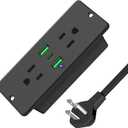 HHSOET 5 in 1 Recessed Power Strip Flat Plug, 45W Fast Charging Furniture Outlet with USB, Conference Recessed Socket with 2 AC Plugs, 2 USB Ports 1 USB-C, 10ft Power Cord. (Black)