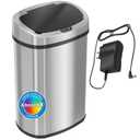 13 Gallon Trash Can Kitchen Garbage Can with AC Adapter and Odor Filter, Stainless Steel Home Office Home Office Work Bedroom Living Room Garage Trashcan Wastebasket Slim Lage Capacity