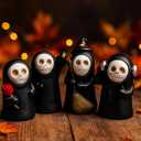 Mini Grim Reaper Figurines Set of 4  Small Gothic Bookshelf & Halloween Decor  Cute Resin Figures for Tabletop Displays, Collectors & Gift Giving