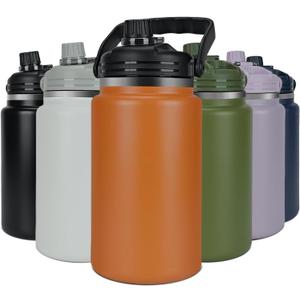 1 Gallon insulated Water Bottle, 135OZ Water Jug BPA Free&Leak Proof, Stainless Steel Water Jug with Metal Handle, Sports Gym School Camping Hiking Metal Flask