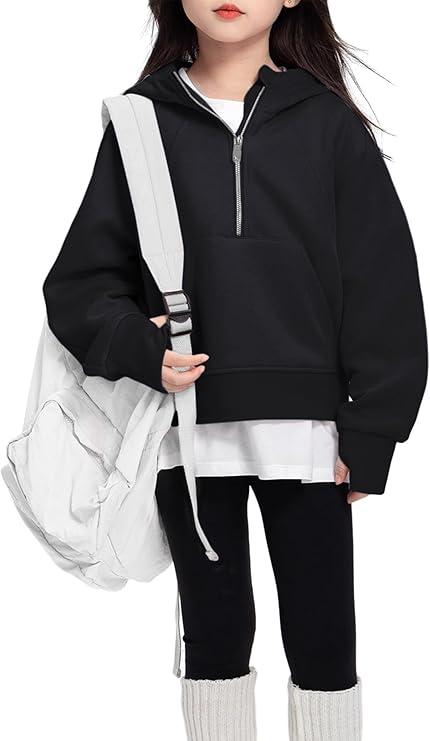 OBEEII Little Girls Sweatshirt Fleece Long Sleeve Zip Up Hoodies Half Zipper Sweatshirt with Pockets Fall Winter Pullover Top 5-6Y